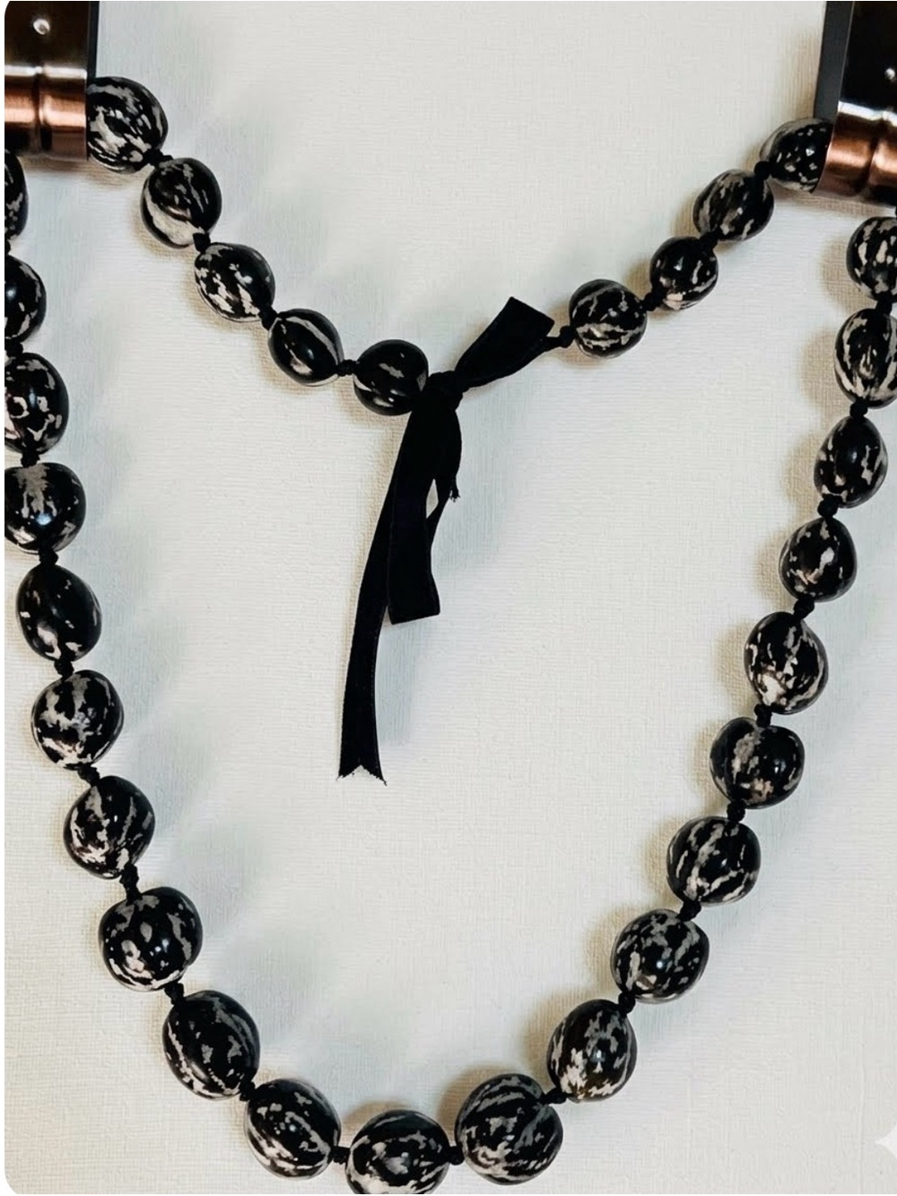 Unbranded Black Patterned Bead Necklace with Ribbon Tie